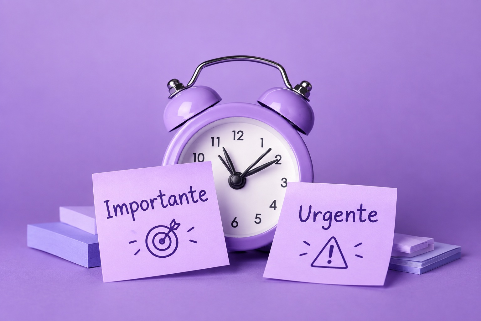 Reloj, marcando hora y nota de lo importante y urgente